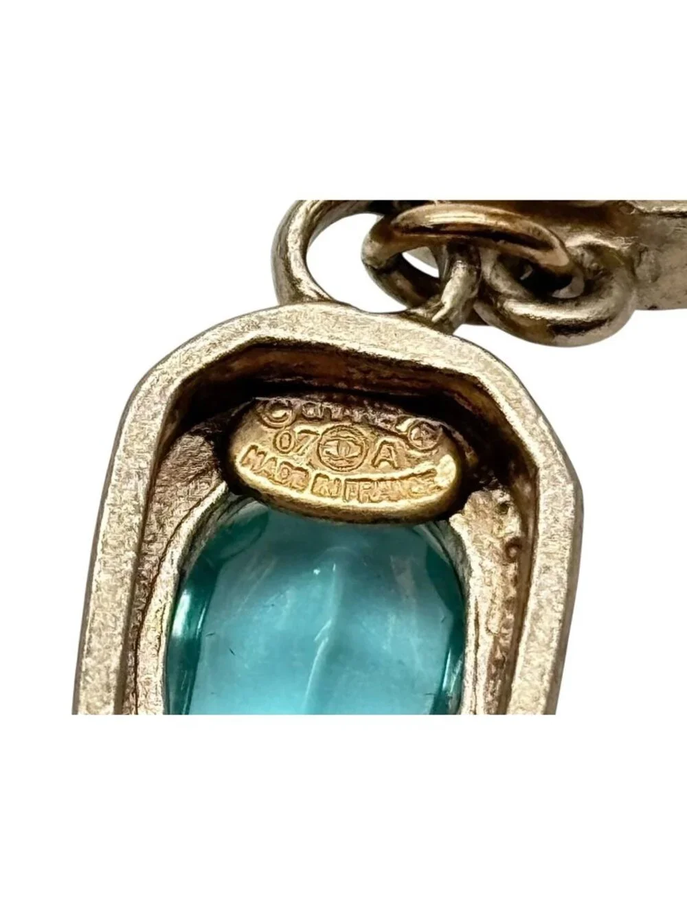 Chanel CC Logo Drop Earrings 07 Rhinestone Metal Gold Plated Blue